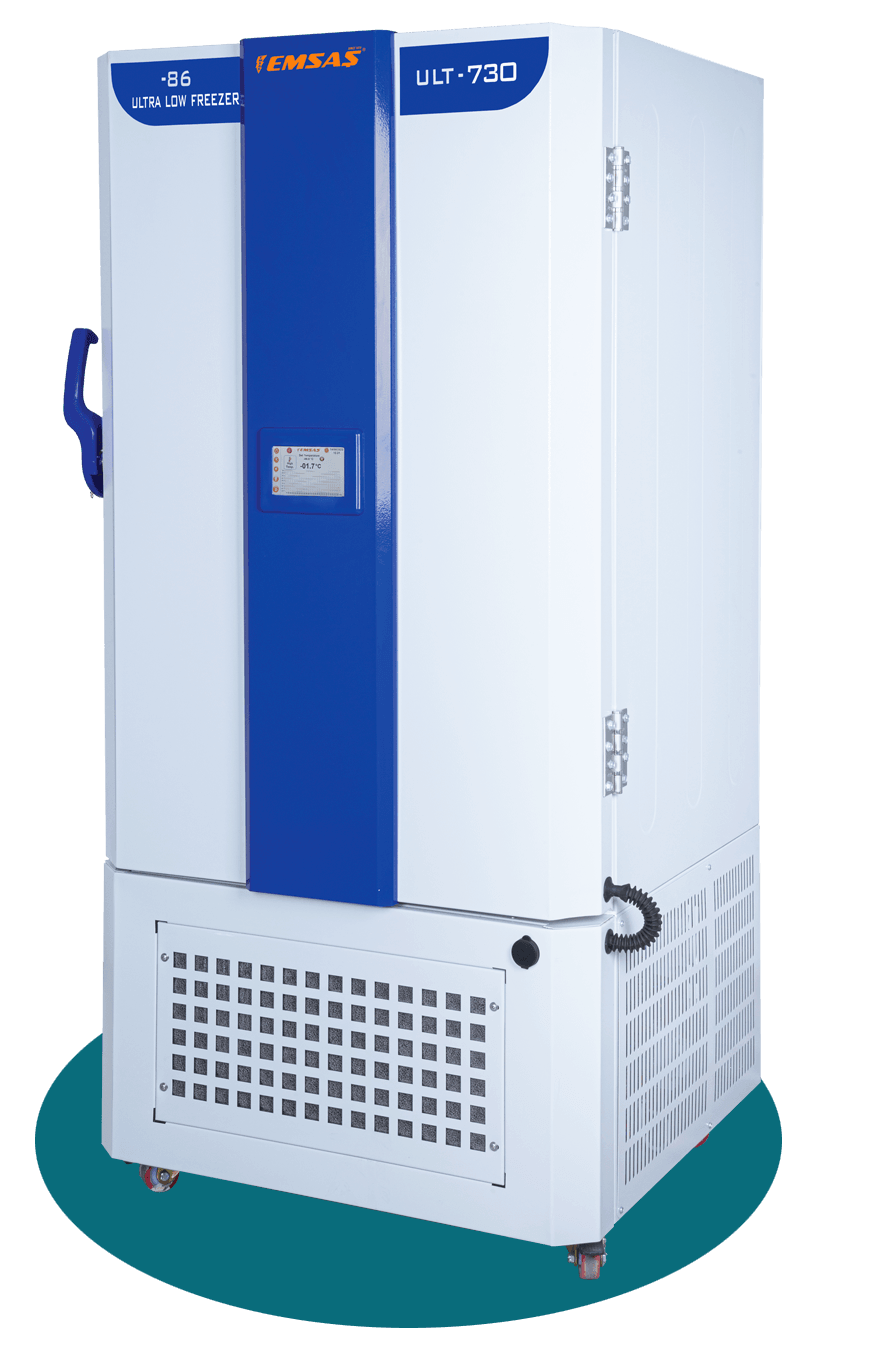ULT-730 Ultra düşük sıcaklık laboratuvar ve plazma dondurucusu, -86°C ile -50°C arasında çalışarak hassas numuneleri güvenle saklar.(ultra low temperature freezer, ultra low temp freezer, ultra cold freezer, medikal soğutma dolapları)