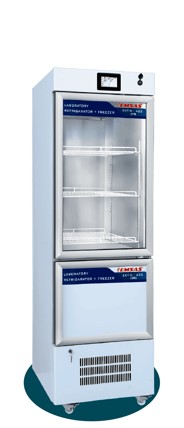 EKT-D Serisi Üst bölmesi 0°C - 15°C arasında çalışan, aşı, serum, ilaç ve kitlerin güvenli saklanmasını sağlayan soğutucu; alt bölmesi -5°C ile -30°C arasında çalışarak dondurulması gereken medikal ürünleri muhafaza eder. Çift bölmeli yapısıyla hastaneler, eczaneler ve laboratuvarlar için ideal bir çözüm sunar. Homojen sıcaklık dağılımı, hassas sıcaklık kontrolü ve geniş depolama kapasitesi ile ilaçların ve aşıların etkinliğini korur.(Üst bölmesi 0°C - 15°C arasında çalışan, aşı, serum, ilaç ve kitlerin güvenli saklanmasını sağlayan soğutucu; alt bölmesi -5°C ile -30°C arasında çalışarak dondurulması gereken medikal ürünleri muhafaza eder. Çift bölmeli yapısıyla hastaneler, eczaneler ve laboratuvarlar için ideal bir çözüm sunar. Homojen sıcaklık dağılımı, hassas sıcaklık kontrolü ve geniş depolama kapasitesi ile ilaçların ve aşıların etkinliğini korur.(Çift kapılı dolaplar, combine aşı dolabı, combine ası dolabı, AŞI DOLABI, aşı dolabı, ası dolabı) EKT-D 175