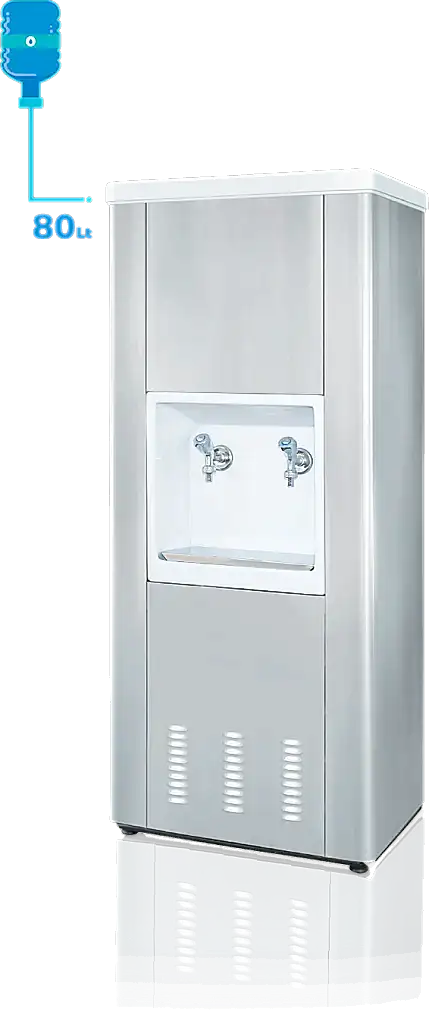 80 litre polistiren değiştirilebilir monoblok iç kazanı ile uzun ömürlü galvaniz üzeri elektrostatik boyalı dış yüzeye veya CR-Ni dış yüzeye sahip su sebili. Enjeksiyon baskılı poliüretan yalıtım sayesinde ısı kaybı minimum seviyededir. P.S. poliüretan yalıtımlı kapak ile dayanıklılık artırılmıştır. Şebekeye bağlanabilen veya dökme su ile kullanılabilen şamandıralı sistem mevcuttur. Manuel termostat sayesinde su sıcaklığı kolayca ayarlanabilir. Ayarlanabilir rotil ayak sistemi ile montaj kolaydır. Uzun ömürlü çevirmeli musluk sistemi bulunur. Türkiye genelinde yaygın servis ağı ve 2 yıl garanti sunulmaktadır. ISO 9001 ve CE belgeleri ile hizmet yeterliliği sağlanmaktadır.(Krom iç hazneli sebil, 80LT SU SEBİLİ)
