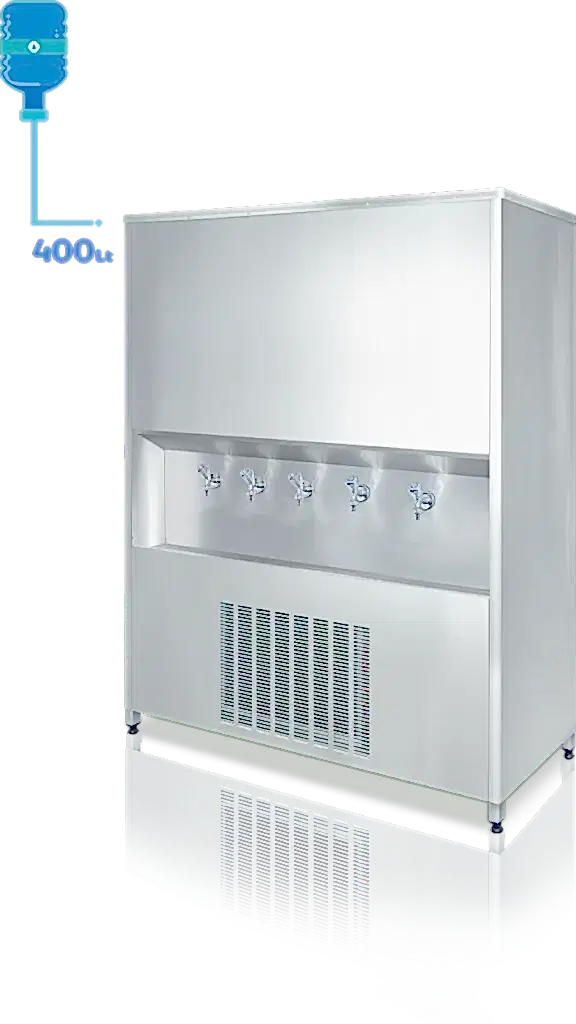 400 litre CR-Ni kaynaklı iç kazanı ve dayanıklı dış yüzeye sahip sanayi tipi su sebili. Standart olarak CR-Ni yalaklı, poliüretan izolasyonlu P.S. kapaklı ve enjeksiyon baskılı poliüretan yalıtımla üretilmiştir, böylece ısı kaybı minimum seviyededir. Şebekeye bağlanabilen veya dökme su ile kullanılabilen şamandıralı sistemle donatılmıştır. Manuel termostat ile su sıcaklığı kolayca kontrol edilebilir. Ayarlanabilir rotil ayak sistemi sayesinde montaj kolaydır. Uzun ömürlü çevirmeli musluk sistemi bulunur. Türkiye genelinde yaygın servis ağına sahip olup, 2 yıl garantilidir. ISO 9001 ve CE belgelerine sahiptir.(sanayi tipi su sebili, Krom iç hazneli sebil, 400lt sebil)