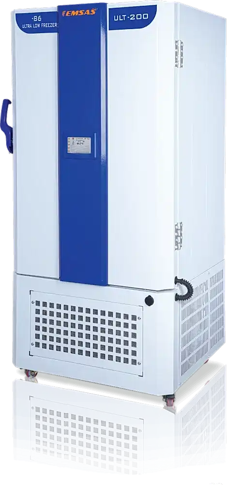 Ultra düşük sıcaklık laboratuvar ve plazma dondurucusu, -86°C ile -50°C arasında çalışarak hassas numuneleri güvenle saklar.(ultra low temperature freezer, ultra low temp freezer, ultra cold freezer, medikal soğutma dolapları)